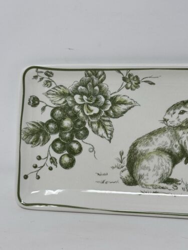 "Nuevo Maxcera Toile Bunny Green Rabbit Bandeja de Pascua 10 3/4 x 5"" Cerámica Vacaciones Difícil de Encontrar" - Imagen 4 de 9