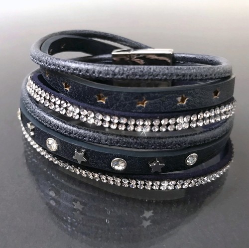 Armband Slakearmband Lederlook Glitzer Strass Wickelarmband Edelstahl Damen VA32 - Bild 64 von 73