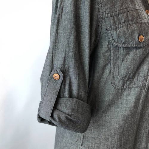 Trenery Womens Long Sleeve Button-Up Cotton Tunic Dress Pockets Grey Coastal 6 - Picture 16 of 19