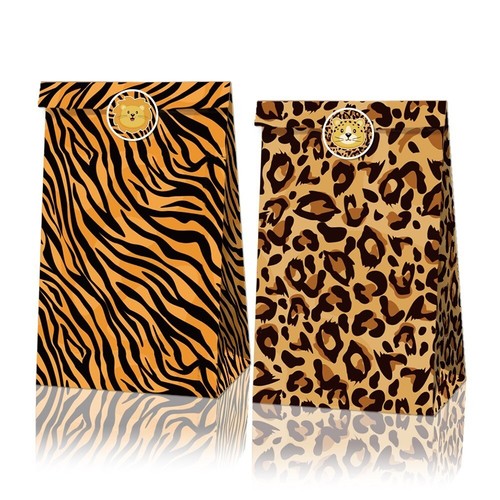 12PCS Jungle Animal Print Paper Lolly Gift Bag & 18pcs Stickers Party Decoration - Picture 3 of 8