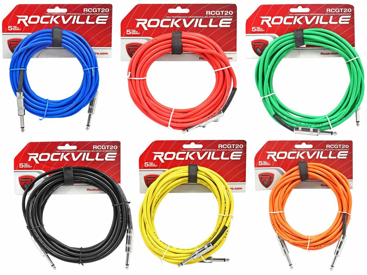 6 Гитарный/инструментальный кабель Rockville 20 от 1/4 TS до 1/4 TS (6 цветов)