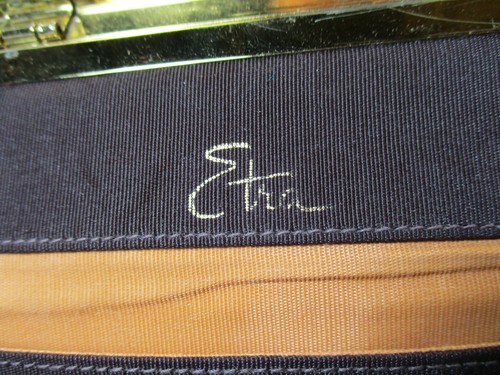 ETRA Brown Patent Evening Bag, Purse, Brass, Flip Top, Corde' Bead Mirror, EUC - Picture 4 of 12