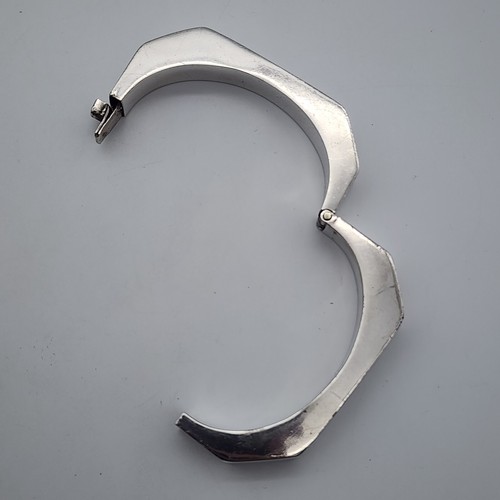 VTG Mexico Modernist Octagon Shaped - Sterling Silver 925 - Hinged Bangle 6.5" - Picture 10 of 20