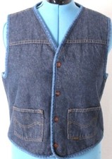 Vtg Sears Roebucks Snap-Up Sherpa Shearling Lined Blue Denim Jean Vest Men's L