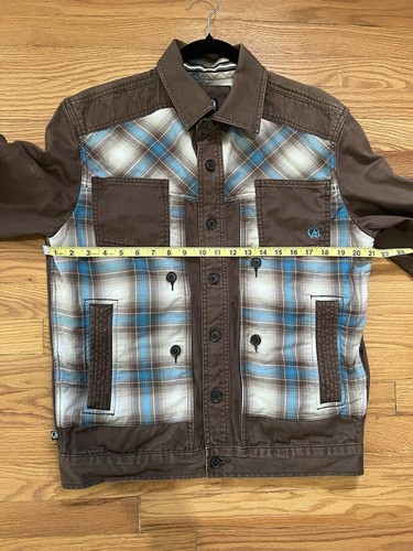 CAVI Size Men’s Large L Western Style Denim Brown And Blue Plaid Jacket - Picture 6 of 13