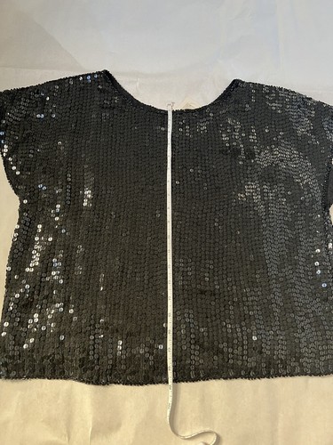Shimmer New York Bluse Top Seide Medium M schwarz Pailletten schimmern kurzärmelig neu mit Etikett - Bild 9 von 9