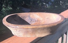 Large Antique Primitive Hand Carved Wood Farmhouse Oval Trencher Dough Bowl 17