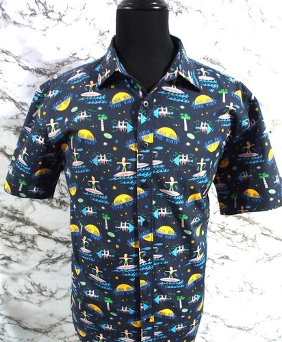 MEN'S RODD & GUNN CASUAL NAVY MULTICOLOURED NOVELTY PRINT SHORT SLEEVE SIZE XXL - Picture 2 of 10