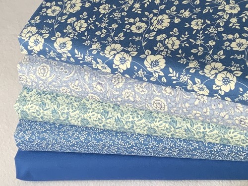 100% cotton fabric Fat Quarter Bundle quilting patchwork craft floral delph blue - Picture 9 of 22