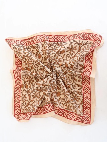 Brown Color Hand Block Leaf Print Bandana Summer Head Scarf, Beach Bandana, - Picture 6 of 7