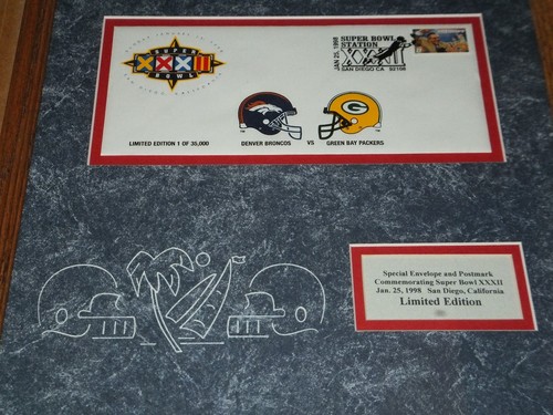 Super Bowl XXXII Packers Broncos Postal Service Limited Edition Framed Envelope - Picture 2 of 6