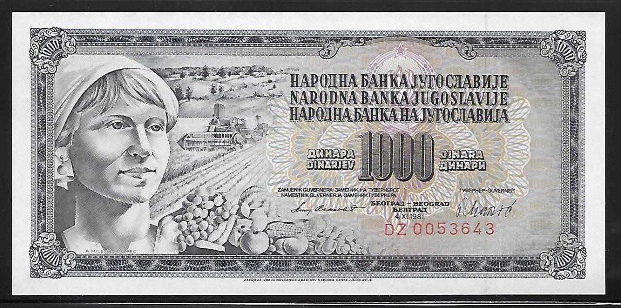 Yugoslavia P-92 1000 Dinara 1981 Unc