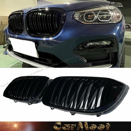 DOUBLE SLANT GRILLE PIANO BLACK GLOSSY FOR 2018 2019 2020 2021 BMW G01 G02 X3 X4 - Picture 3 of 4
