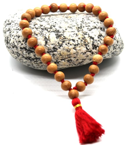 WHITE SANDAL WOOD SAFED CHANDAN BRACELET WRIST BAND ROSARY BEADS JAPA MALA YOGA - Picture 2 of 4