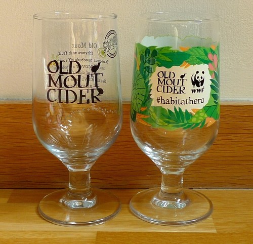 Pair (2 x) Old Mount Cider WWF Habitat Hero Pint Glass/Goblet NEW CONDITION