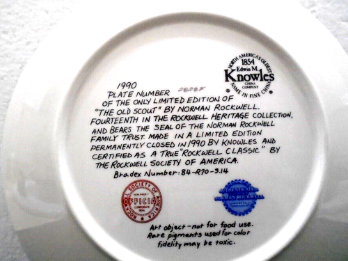 Placa de coleccionista The Old Scout 1990 de Norman Rockwell con certificado de autenticidad 2828F - Imagen 3 de 6
