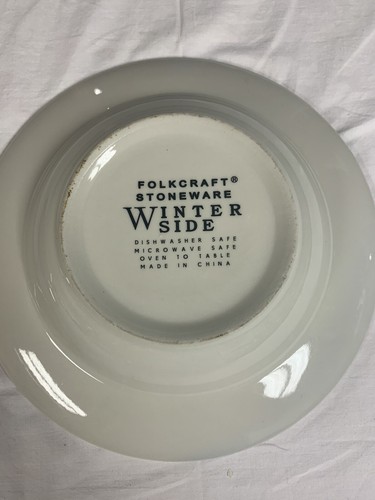 Folkcraft Stoneware *Winter Side* Soup Bowls. Lot of 2 Snowy Country Farmouse - Picture 5 of 10