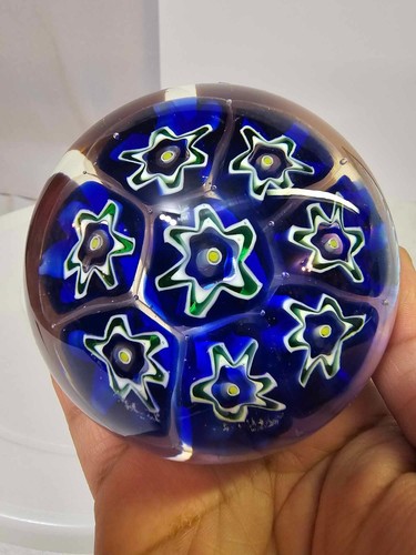 Vintage Murano STIL Glas Briefbeschwerer Millefiori klar kobaltblau - LESEN - A5 - Bild 1 von 8