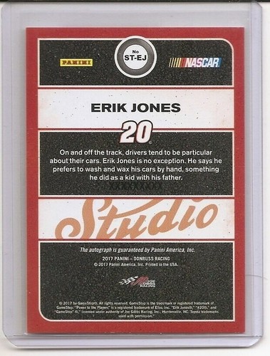 Tarjeta automática Panini Donruss Erik Jones Studio 2017 - Imagen 2 de 2