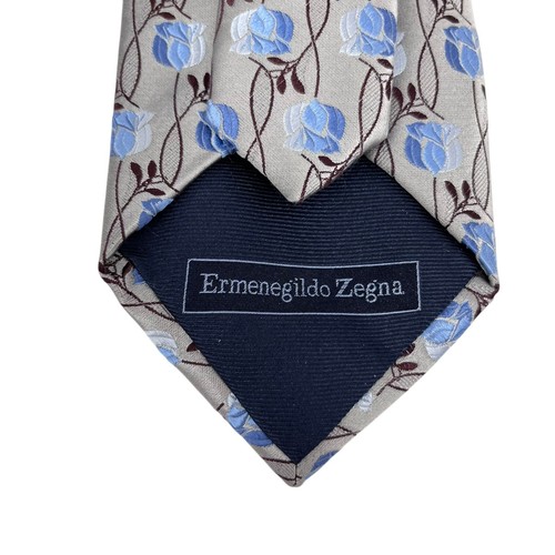 Ermenegildo Zegna Herren Krawatte Silber/Blau Blumenmuster Satin Seide 3 5/8" (B) 57" (L) EUc - Bild 6 von 9