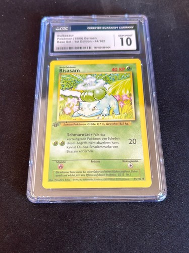 Bulbasaur / Bisasam German Base Set 1999 First Edition 44/102 CGC10 GEM MINT - Bild 2 von 4