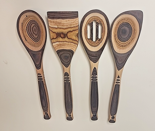 4 Piece Wooden Kitchen Utensils Set Cooking Spoon Spatula 12" NEW - Picture 3 of 9