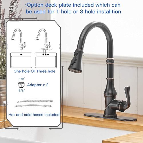 Kitchen Faucet with Sprayer Pull Out Faucet for Kitchen Sink Single Handle High - Imagen 5 de 9
