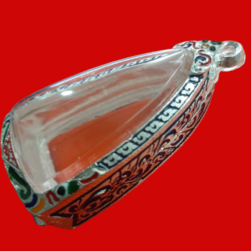 Blue Empty Case Frame LP Thuad Silver Gem Thai Amulet Buddha Pendant 2*4 cm - Picture 4 of 10