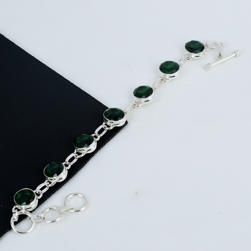 Green Tourmaline Gemstone Bracelet 925 Sterling Silver Everday Wear Jewelry - Picture 3 of 4