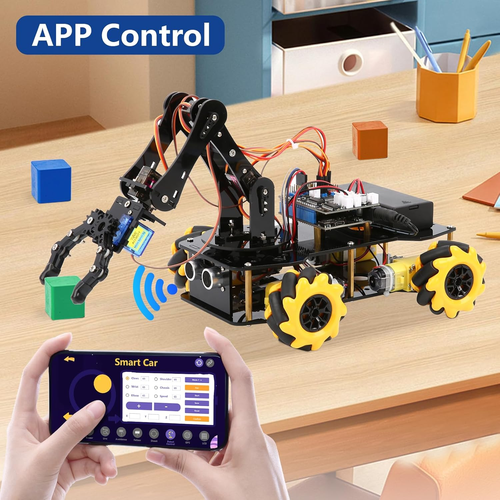 5DOF Smart Robot Arm Car Kit, 4WD Remote Control Car Compatible with Arduino/Pyt - Picture 6 of 12