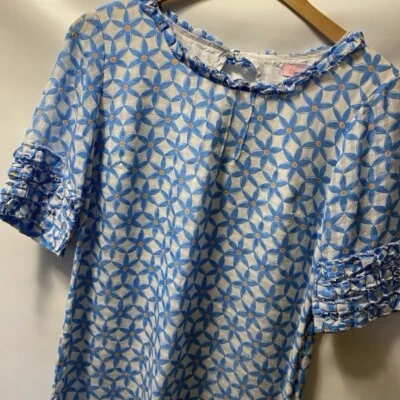 Size 4 Lilly Pulitzer Dasha Silk Dress Coastal Blue Floral Ruffle Sheath - Photo 1/4