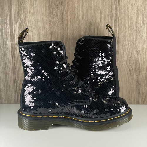Dr. Martens 1460 Pascal Combat Sequin Black/Silver Reversible Boots Wmns Size 5 - Picture 6 of 8