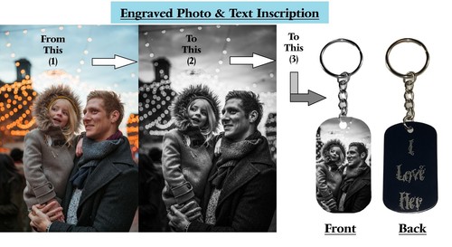 Personalized Engraved Custom Photo Text Military Dog-Tag Pendant Keychain Black