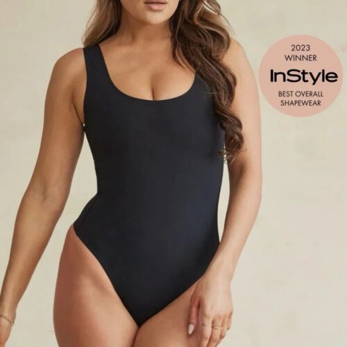 Pinsy Scoop Tank Hourglass Shapewear Thong Bodysuit Black New Womens Large