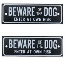Two Beware Of The Dog Enter At Own Risk Home Gate Dog Warning Sign