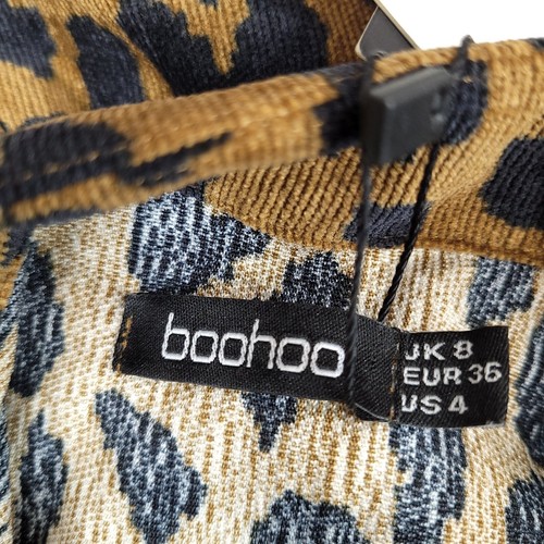 Boohoo Women's Leopard Cord Boiler Jumpsuit Belted Long Sleeve Size 4 - Picture 12 of 16