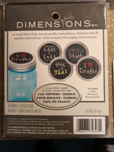 Dimensions Cross Stitch Lid Jar Topper Kits for Mason Jar Lids - YOU PICK - NEW - Picture 9 of 17