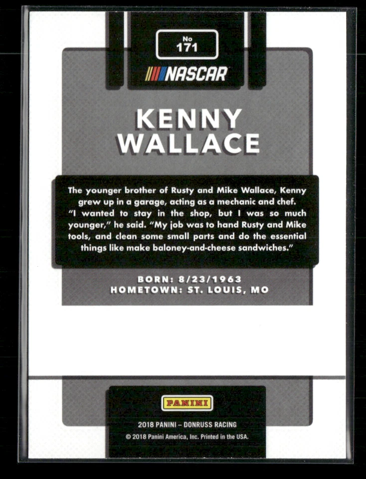 Kenny Wallace 2018 Donruss Legends #171 - Image 2 of 2
