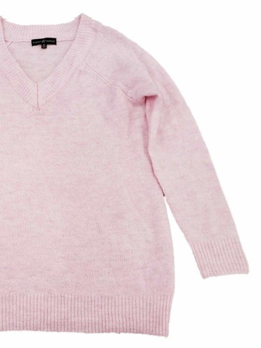 Womens Light Pink V Neck Long Sleeve Knit Winter Sweater Top - Bild 2 von 2