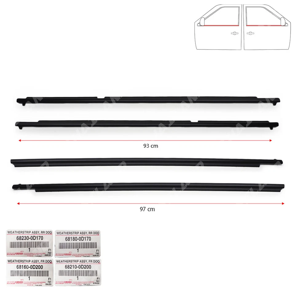 Fits Toyota Vios NCP NSP15 2013 - '16 Set 4Dr Outer Weatherstrip Door Belt - Image 3 of 4
