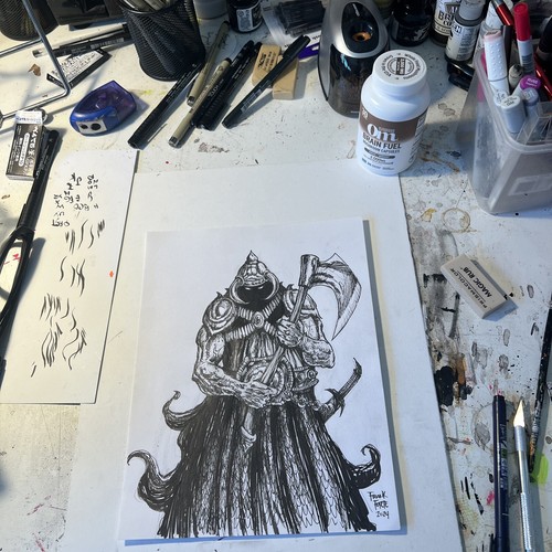 Death Dealer (Frank Frazetta) NUEVO dibujo original de terror de Frank Forte RARO - Imagen 2 de 2