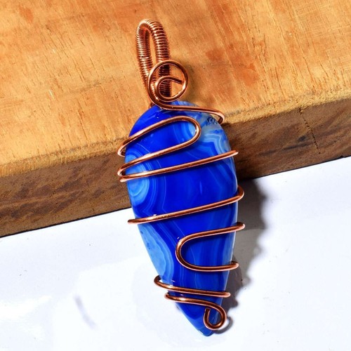 Botswana Agate Gift For Girl Copper Wire Wrapped Pendant Jewelry 2.72" AP 23145