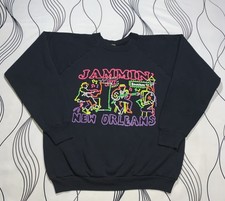 Vintage 80s New Orleans Jazz Jammin Bourbon Street Sweatshirt Neon Colors Sz L
