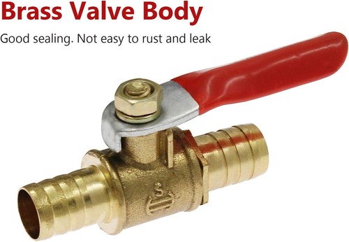 2Pcs Brass Water Ball Valve 3/8" Hose ID Hose Barb Shut Off Valve Pipe Connector - Picture 3 of 6