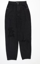 PRETTYLITTLETHING Damen schwarz Baumwolle Boyfriend Jeans Gr&ouml;&szlig;e 6 normaler Rei&szlig;verschluss