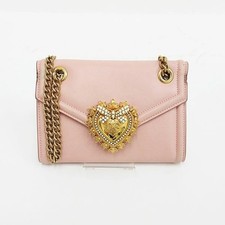 Dolce & Gabbana Devotion Chain Shoulder Bag Pink Leather Heart Logo Excellent