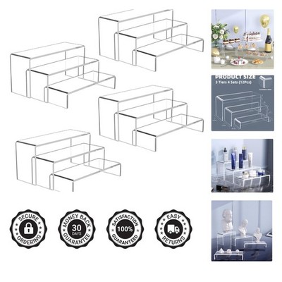 Elegant 12 Pcs Acrylic Display Risers - 3-Tier Floating Stands for Collectibles