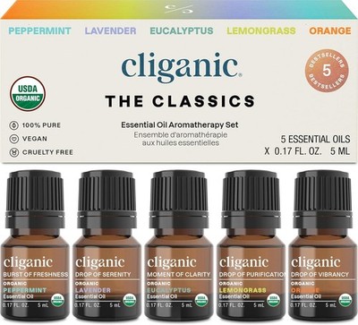 Organic Essential Oils Set (Top 5-The Classics) 100% Pure Natural -Aromatherapy