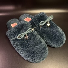 Kate Spade Slippers Women's Size Large Blue Faux Fur Shoes Cozy House Charm