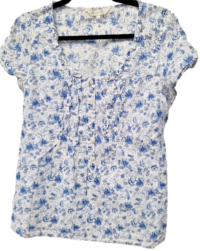 Rocha John Rocha Bue Flowered Cotton Ladies T Shirt Top Size 12